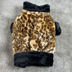 CozyPet Leopard Print Dog Coat Jacket‎ Black Trim Soft Furry Size 2 Medium